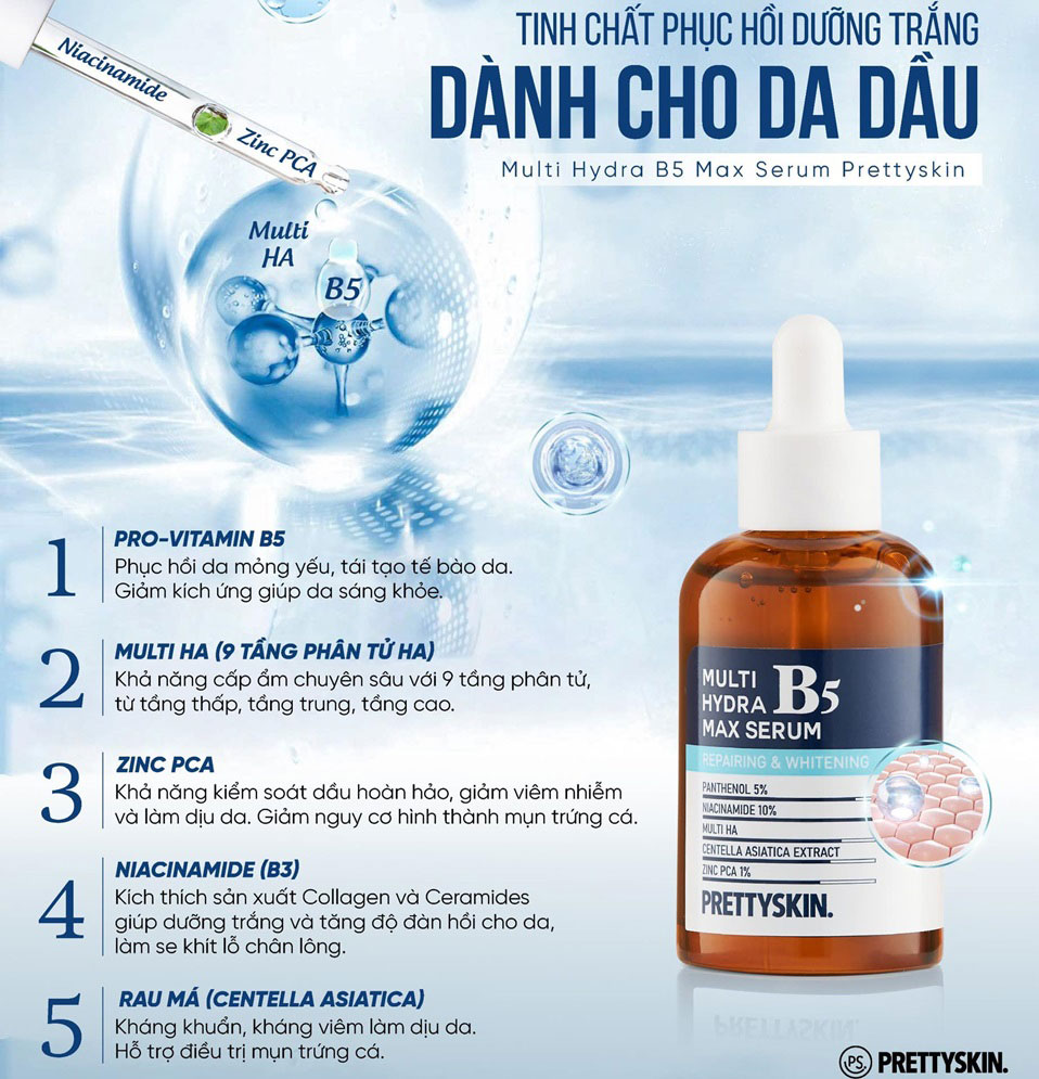 Tinh chất Pretty Skin Multi Hydra B5 Max Serum cho da dầu mụn