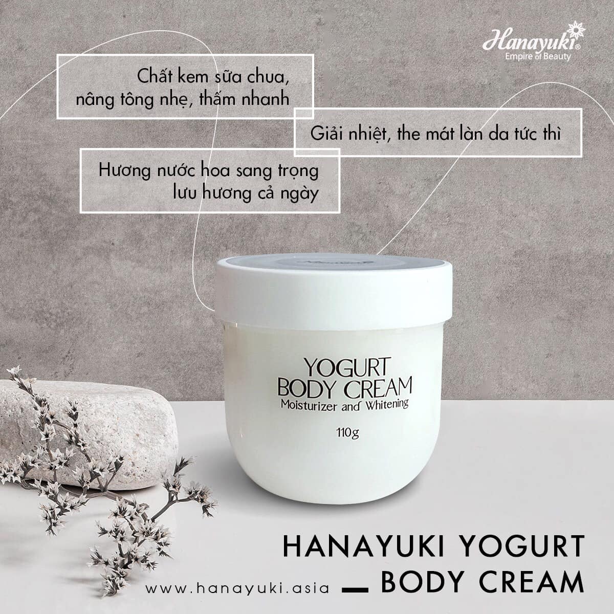 Kem dưỡng trắng da toàn thân yogurt body cream Hanayuki chính hãng