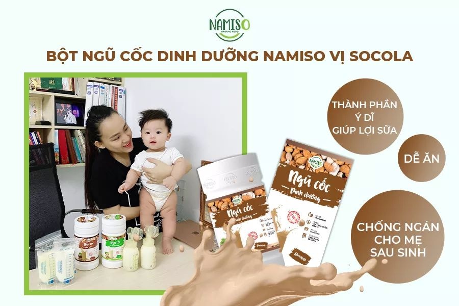 Bột ngũ cốc dinh dưỡng vị socola Namiso: lợi sữa, dễ ăn, chống ngán cho mẹ sau sinh