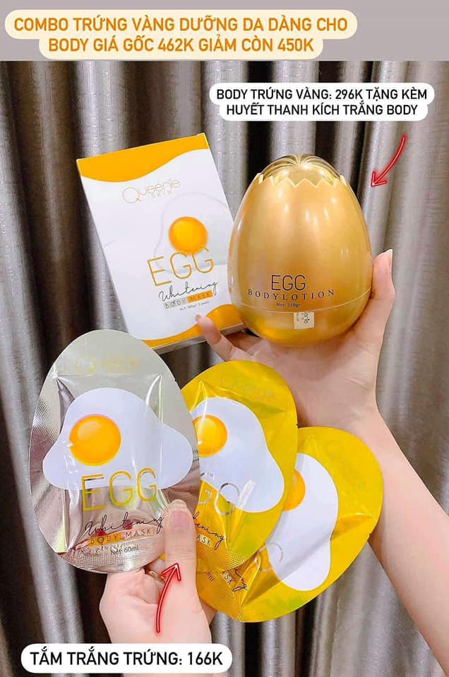 Combo Body trứng vàng kết hợp tắm trắng trứng vàng Queenie Skin