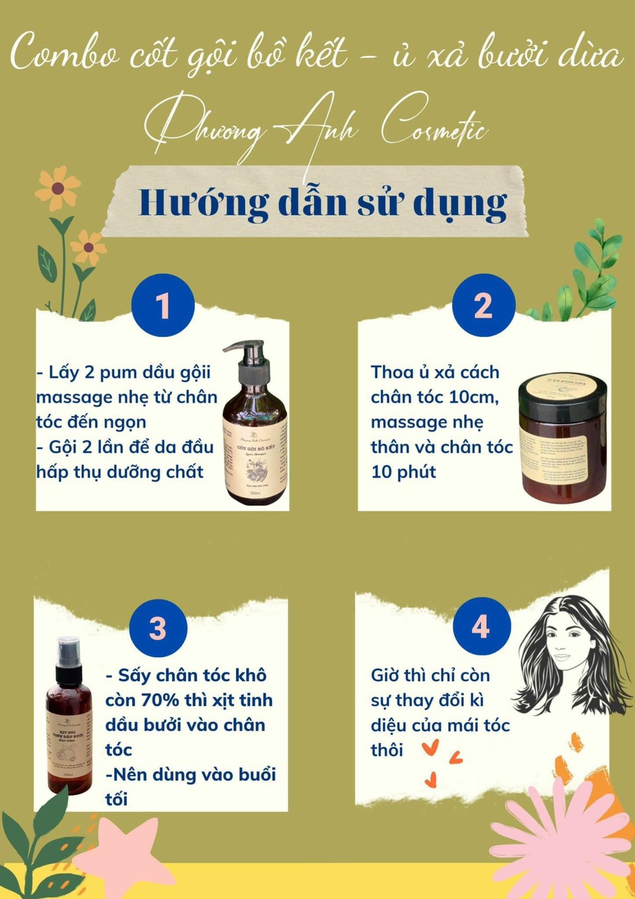 Combo Dầu Gội Cốt Bồ Kế Dầu Xả Bưởi Dừa BP Phương Anh Cosmetic