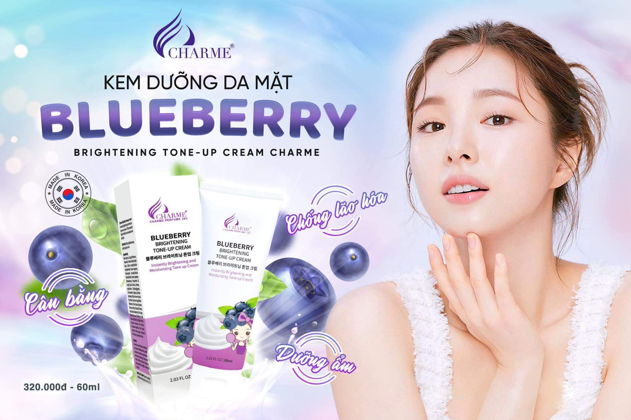Khởi sắc làn da với Kem dưỡng da mặt Blueberry Brighttening Tone Up Cream Charme