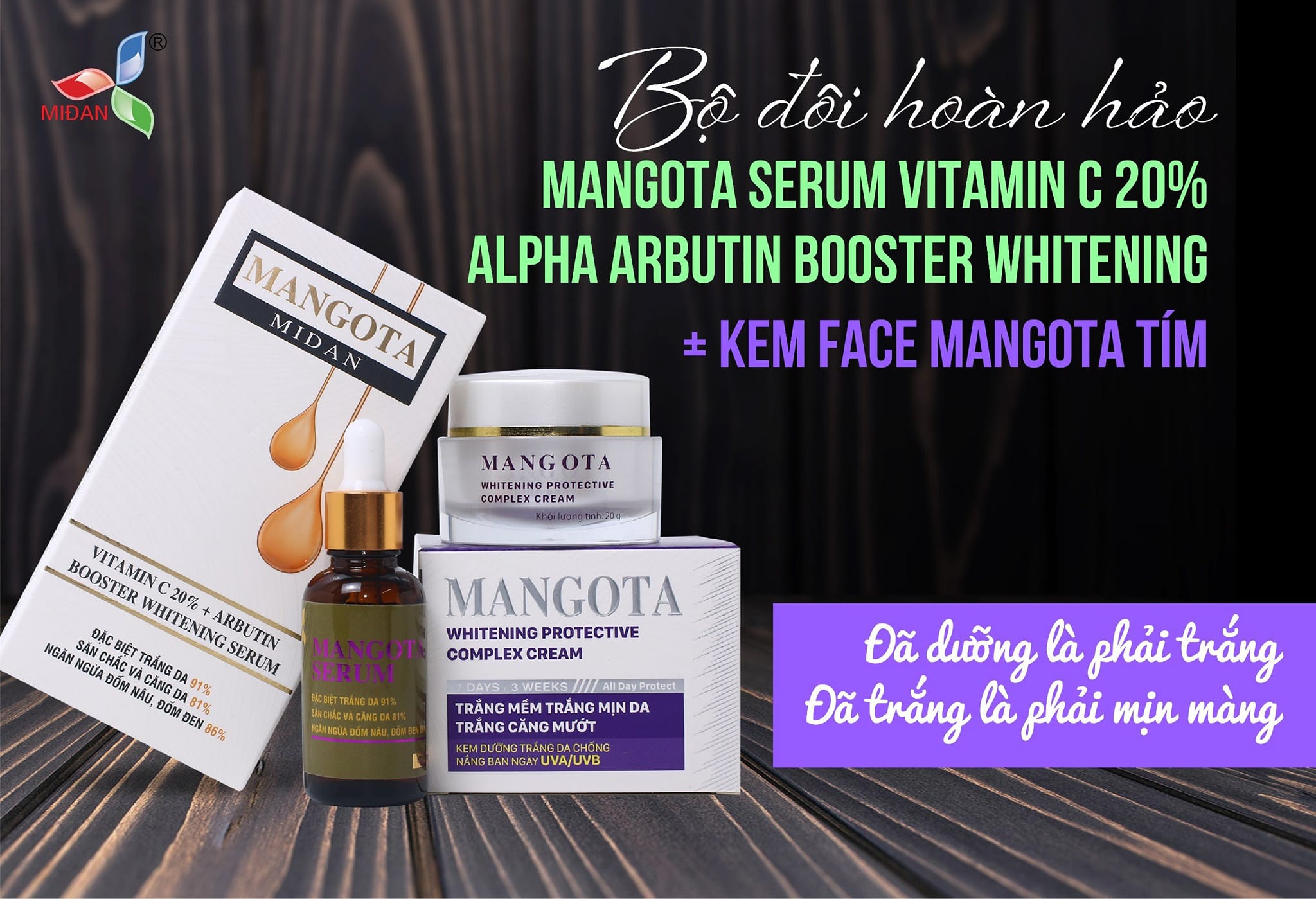 Combo Dưỡng Trắng Serum Mangota và Kem Face Mangota Tím