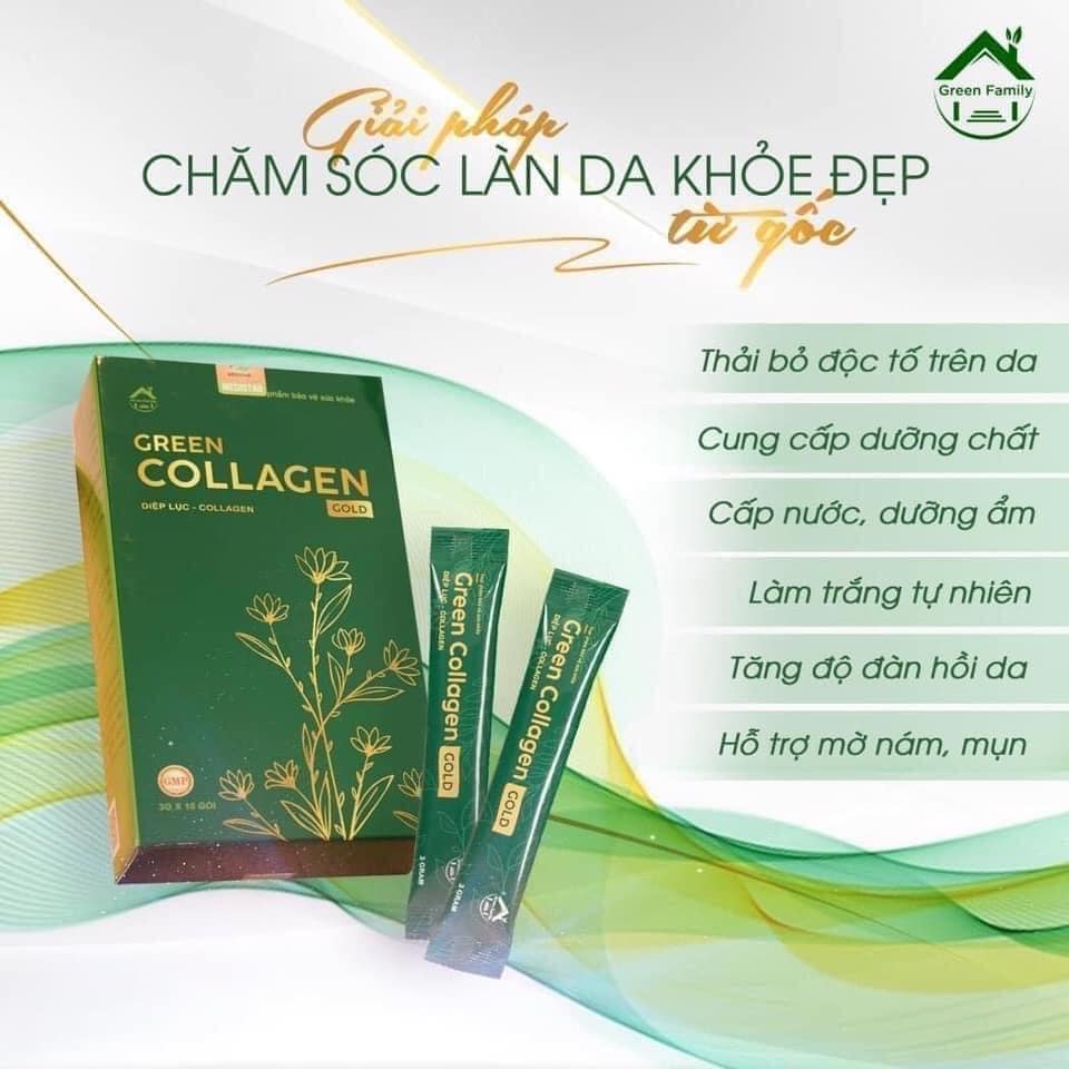 Diệp Lục Collagen Gold Hộp Lớn 30 Gói Green Family