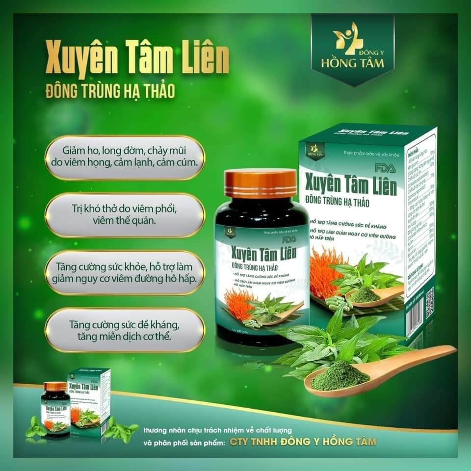 Viên uống Xuyên Tâm Liên Đông Trùng Hạ Thảo Đông Y Hồng Tâm  Công trình nghiên cứu đột phá Tăng miễn dịch cơ thể